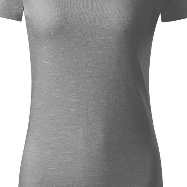 T-shirt damski, teksturowana bawełna organiczna - Łagodnie zwężane cięcie