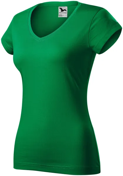 T-shirt damski slim fit z dekoltem w szpic - Damska koszulka na co dzień