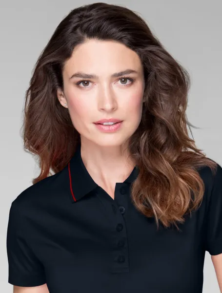 Damska elegancka merceryzowana koszulka polo - Zapięcie na 5 guzików