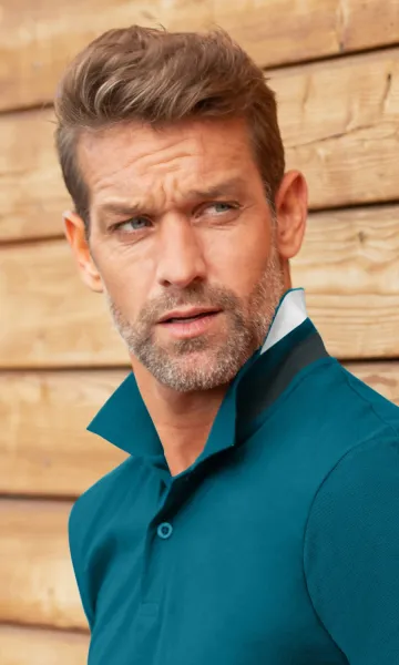 Męska koszulka polo z kołnierzem do góry - Zapięcie na 2 guziki