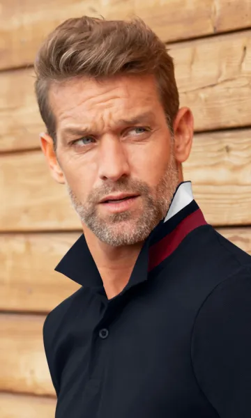 Męska koszulka polo z kołnierzem do góry - Zapięcie na 2 guziki