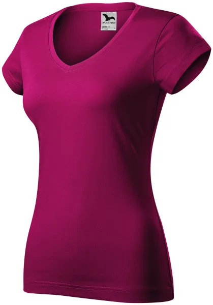 T-shirt damski slim fit z dekoltem w szpic - Damska koszulka na co dzień