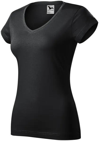 T-shirt damski slim fit z dekoltem w szpic - Damska koszulka na co dzień