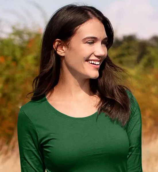 Koszulka damska z długim rękawem - Głębszy okrągły dekolt