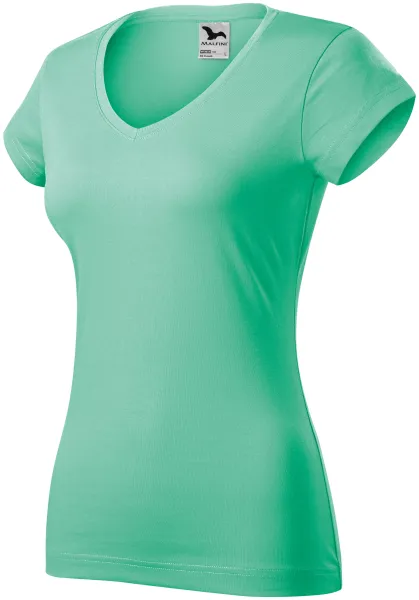 T-shirt damski slim fit z dekoltem w szpic - Damska koszulka na co dzień
