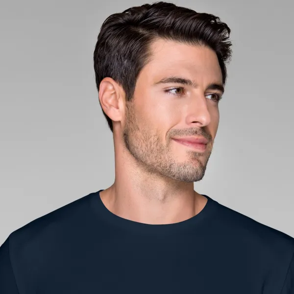 Dopasowana koszulka męska z długim rękawem - Klasyczny okrągły dekolt